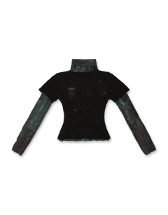 Damaged Knit Layered Mesh Top