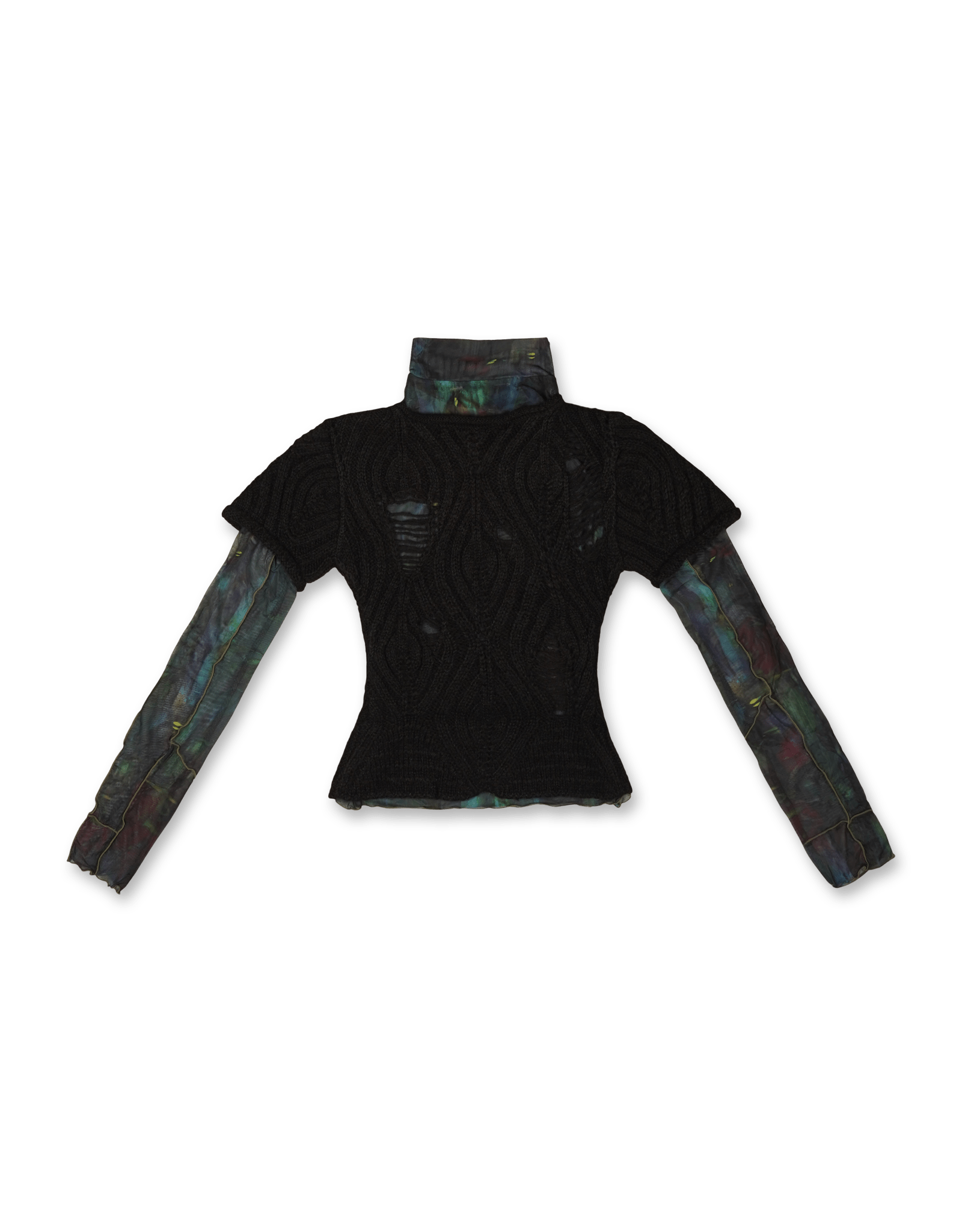 Damaged Knit Layered Mesh Top