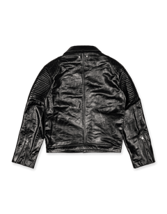 Checkerboard Patchwork Leather Biker Jacket