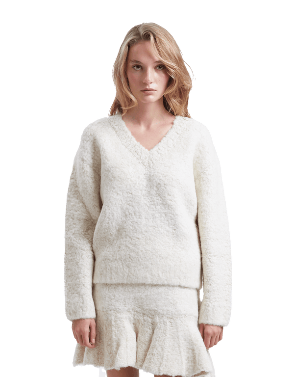 Wool Boucle V-Neck Knit