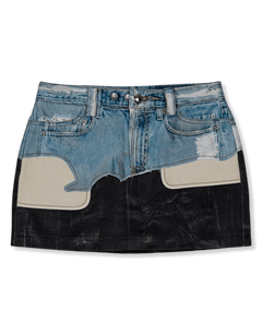 Faux-Denim & Leather Printed Mini Skirt