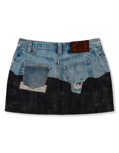 Faux-Denim & Leather Printed Mini Skirt