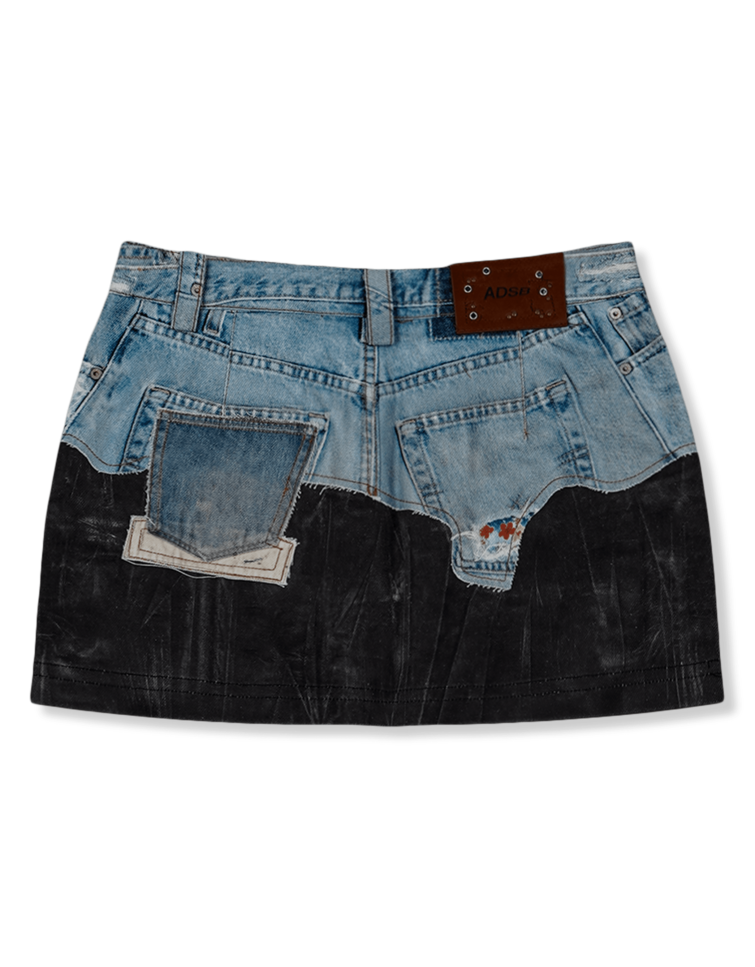 Faux-Denim & Leather Printed Mini Skirt