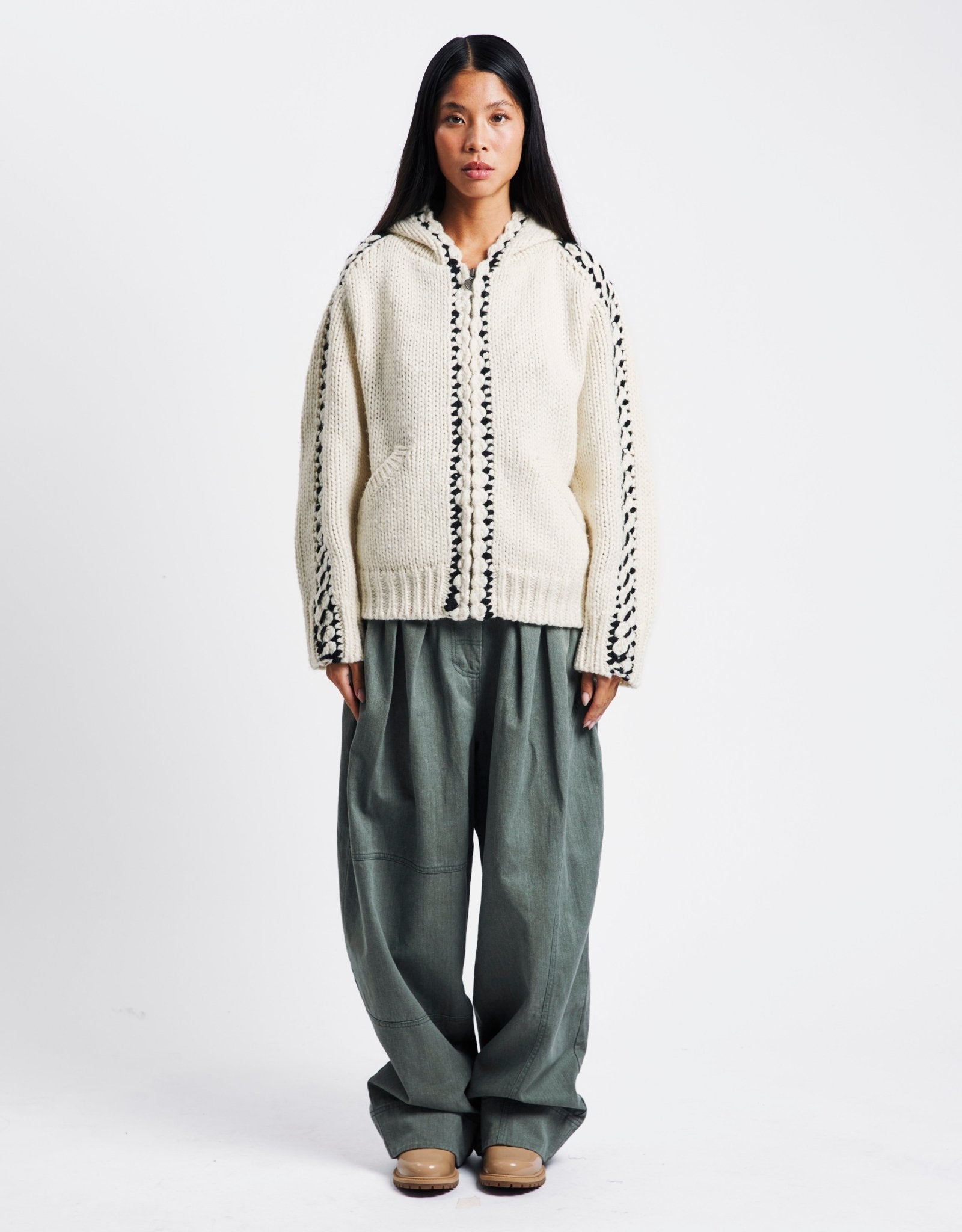 OPEN YY Stitch Zip Up Knit Hoodie | Rezet Store