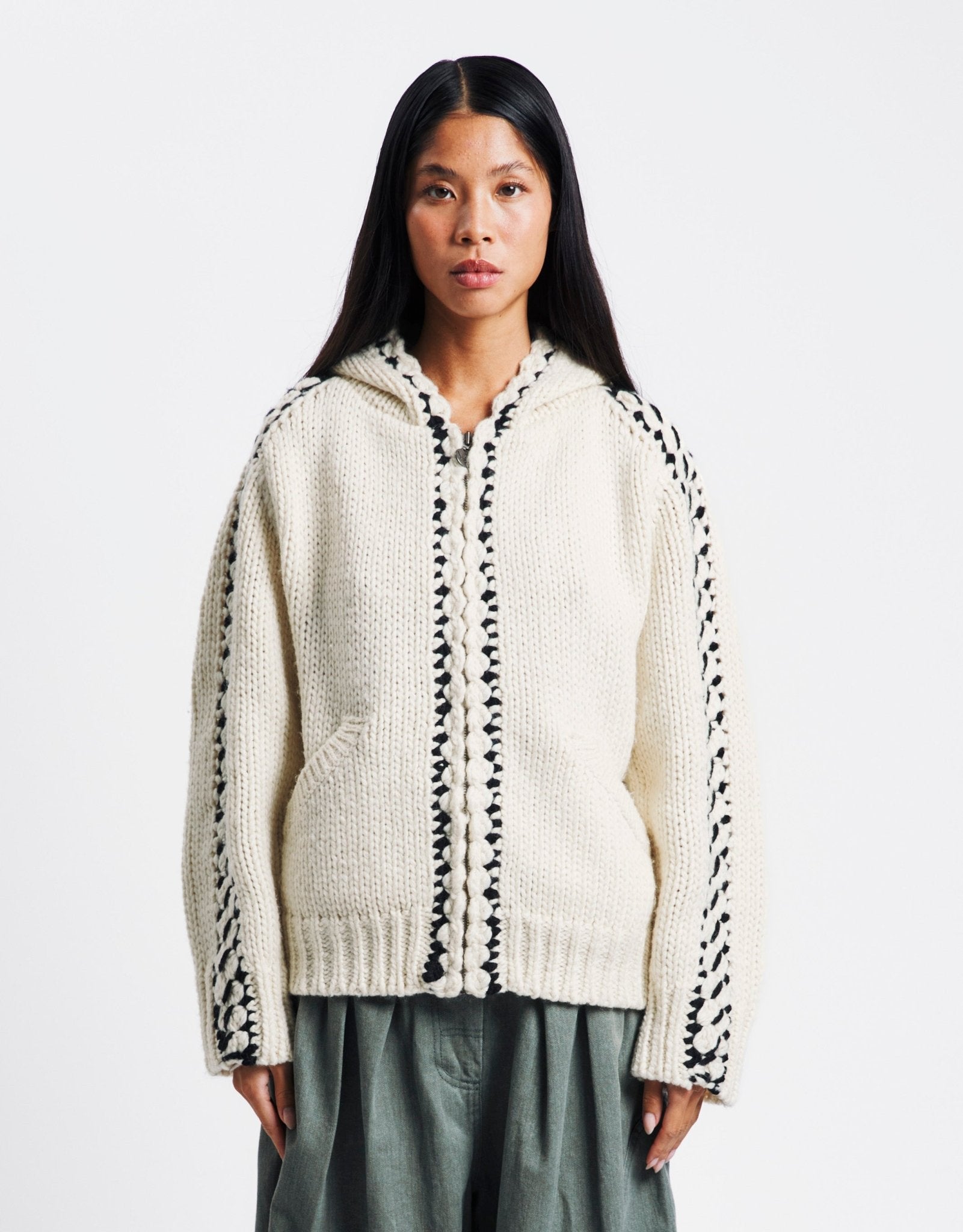 OPEN YY Stitch Zip Up Knit Hoodie | Rezet Store