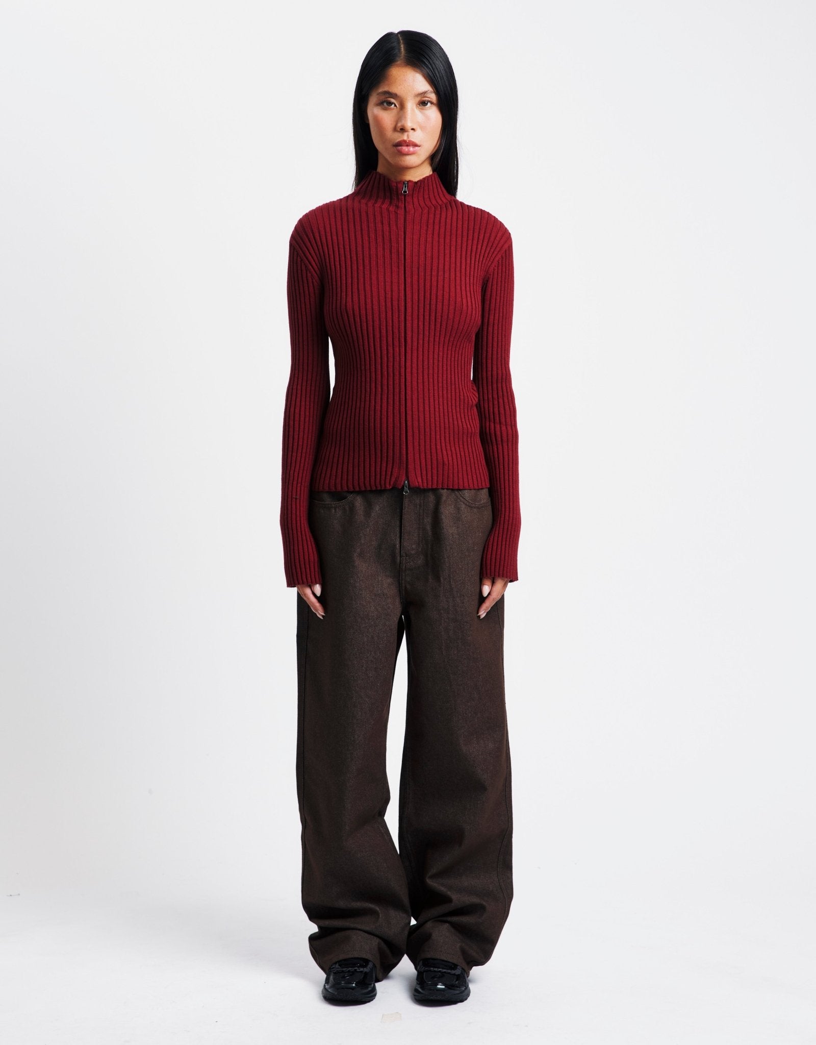 Amomento Ribbed High Neck Zip Up | Rezet Store