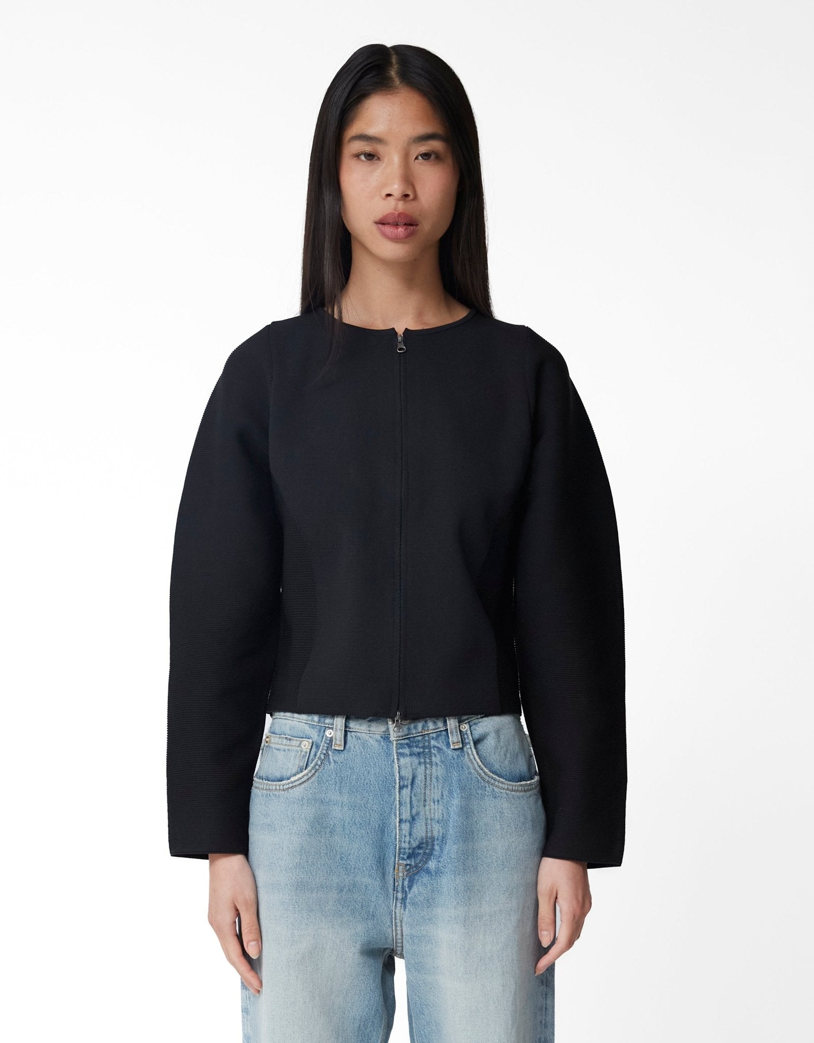 Amomento Rounded Zip - Up Cardigan - Rezetstore