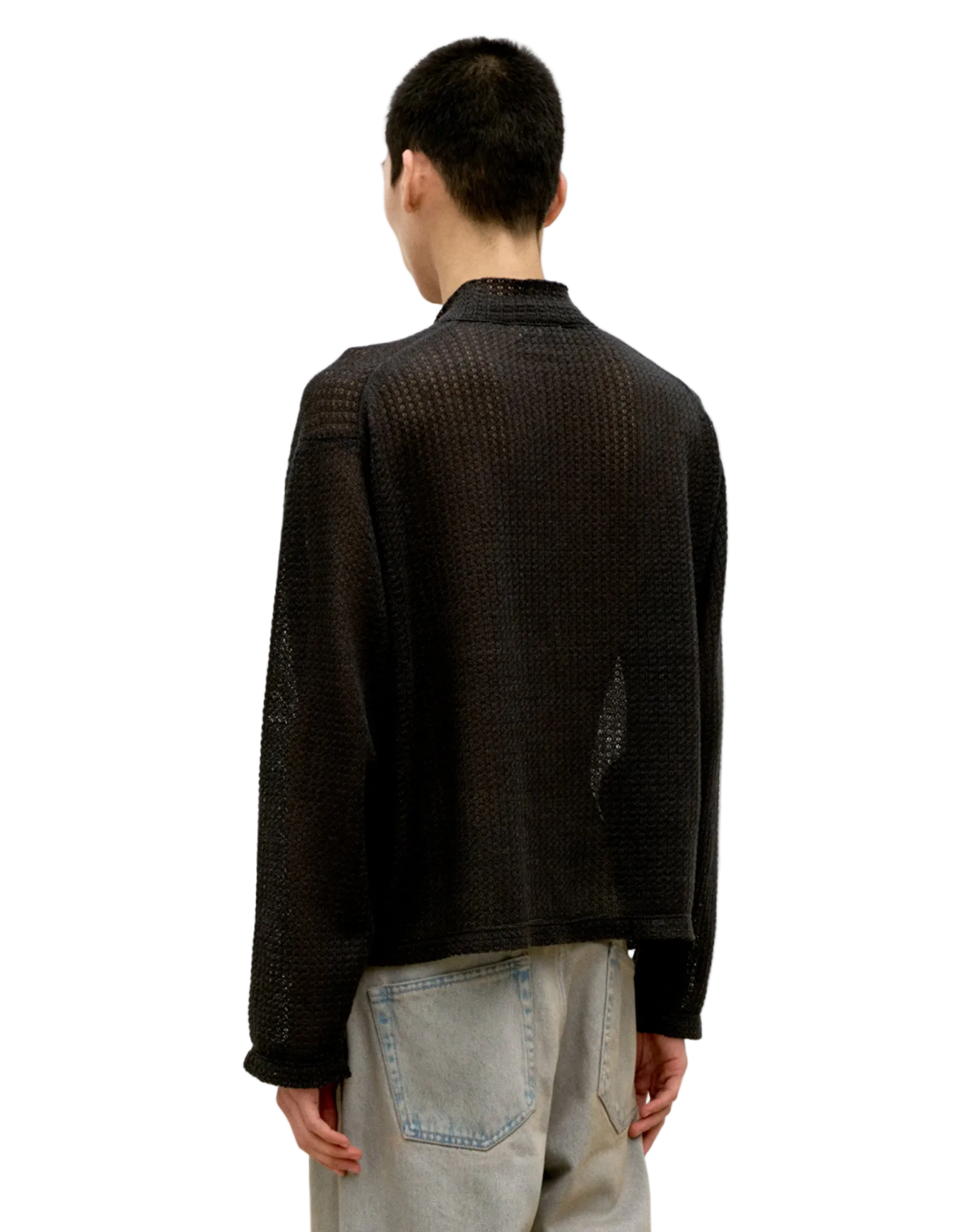 COOR Linen Blend Stand Collar Knit Zip-Up Black Mens – Rezet Store