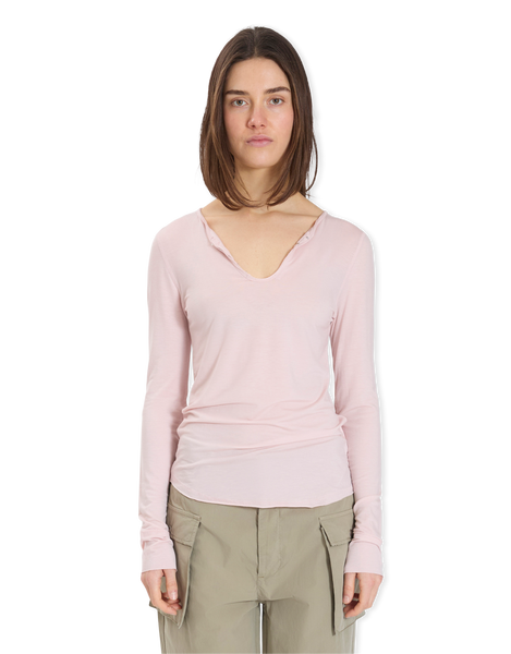OPEN YY Hook Henley Long Sleeve Pink T-shirts Womens – Rezet Store