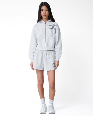 Sporty & Rich Varsity Crest Cropped Zip Hoodie - Rezetstore